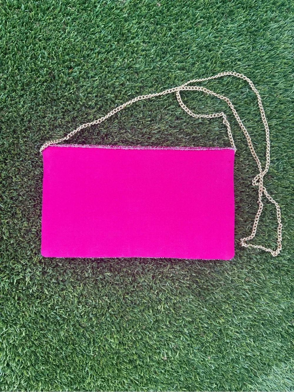 Beaded Pink Champagne Bottle Clutch Crossbody with Gold Chain - Picture 3 of 6